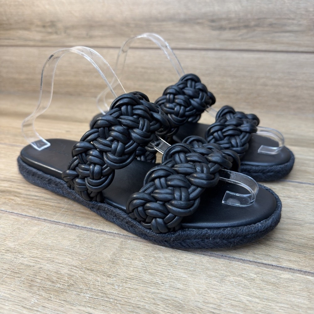 Vince Sullivan Slide Sandals Women's 10.5 Braided Black Leather Slip On $295 NEW